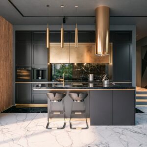 A modern kitchen with warm colors and natural elements by We Do Kitchens 2
